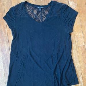 Black t-shirt with lace yoke